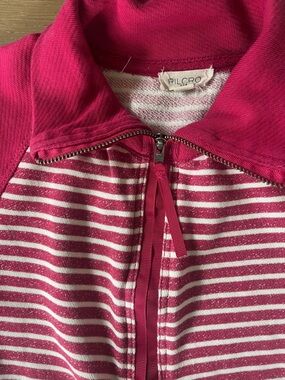 Pilcro Fuchsia and White Striped Zip-Up Knit Jacket